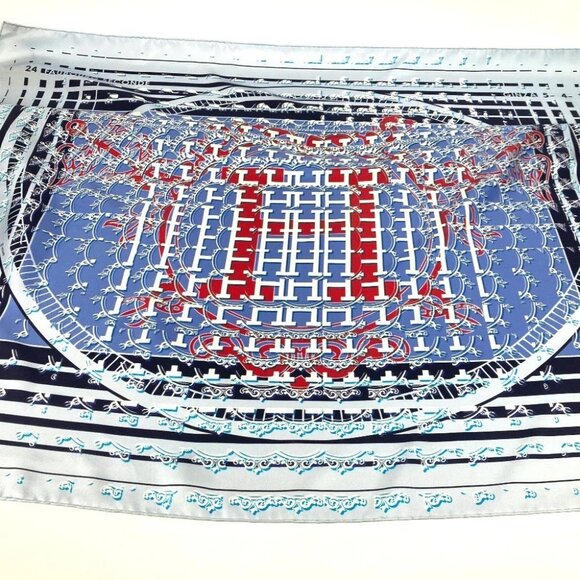 HERMES Carre90 24 FAUBOURG SECONDE Ginza Store 10th Anniversary Scarf silk blue - Picture 7 of 11